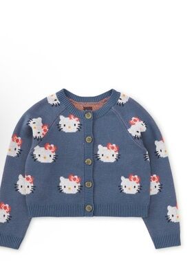Hello Kitty Navy Blue Knit Cardigan with Red Bow Accents
